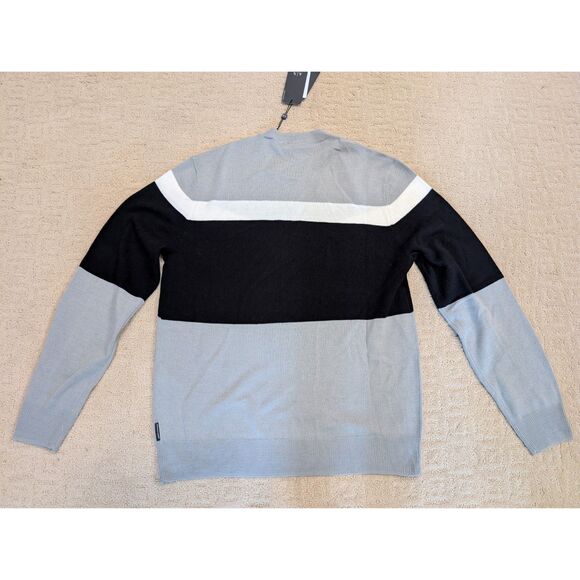 NWT Armani Exchange Sweater Women Medium Gray Black White Color Block - Picture 2 of 7